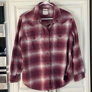 American Eagle Women’s Plaid Flannel Shirt - Pink and White Medium
